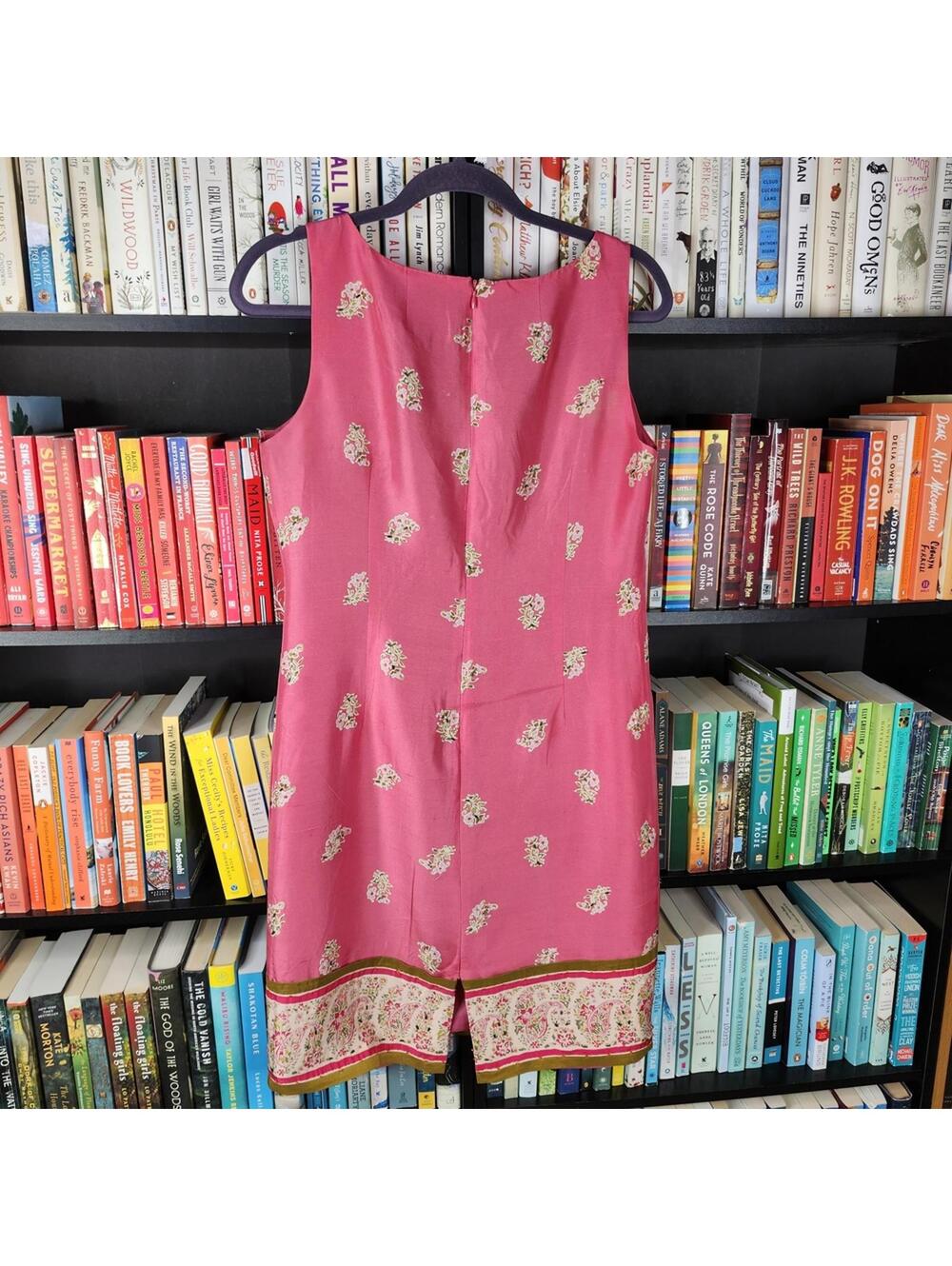 Silk Club Collection Pink 100% Silk Paisley Border Dress Size 8 - Picture 6 of 7